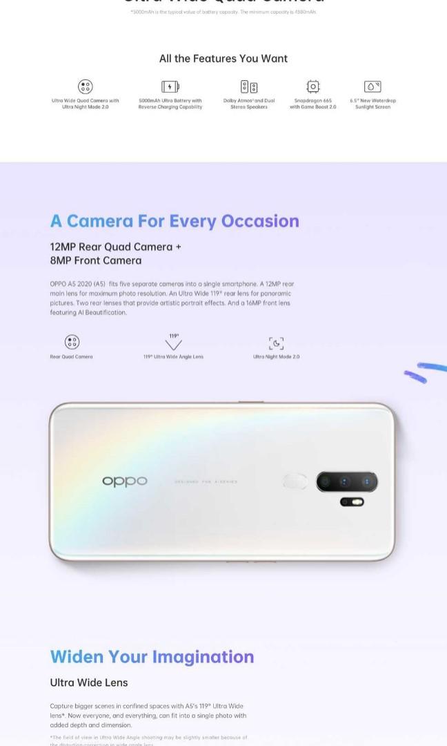 OPPO A5 2020 - Ultra Wide Quad Camera, 5000mAh* Battery