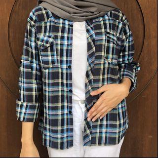 Kemeja Flanel biru-ijo