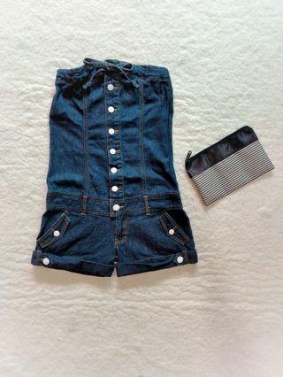 PRELOVED IMPORT CEWEK TUBE JUMPSUIT JEANS BAGUS MURAH