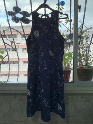 Navy Halter Floral Dress