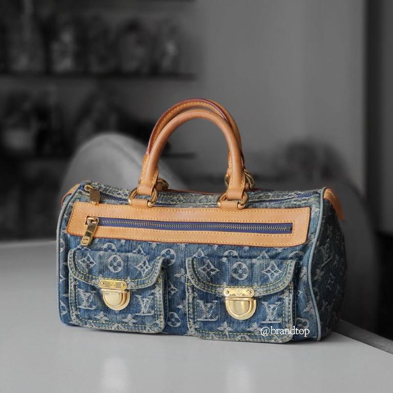 Louis Vuitton Neo Speedy Hand Bag Monogram Print Denim Blue Women M95019
