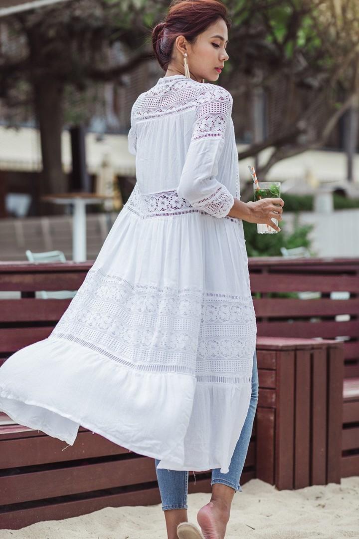 Long Lace Cardigan White