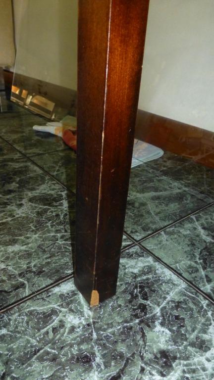 Table (Category: Tables & Sets) located in Singapore. Submitted by warrior88 (Listing ID 269177982, Image 3). Description: Very good condition bought from Barang Barang Come with tempered glass top Table top: 130 x 70 cm Height: 78cm Material: Solid wood Minor chip on one of the leg bottom.