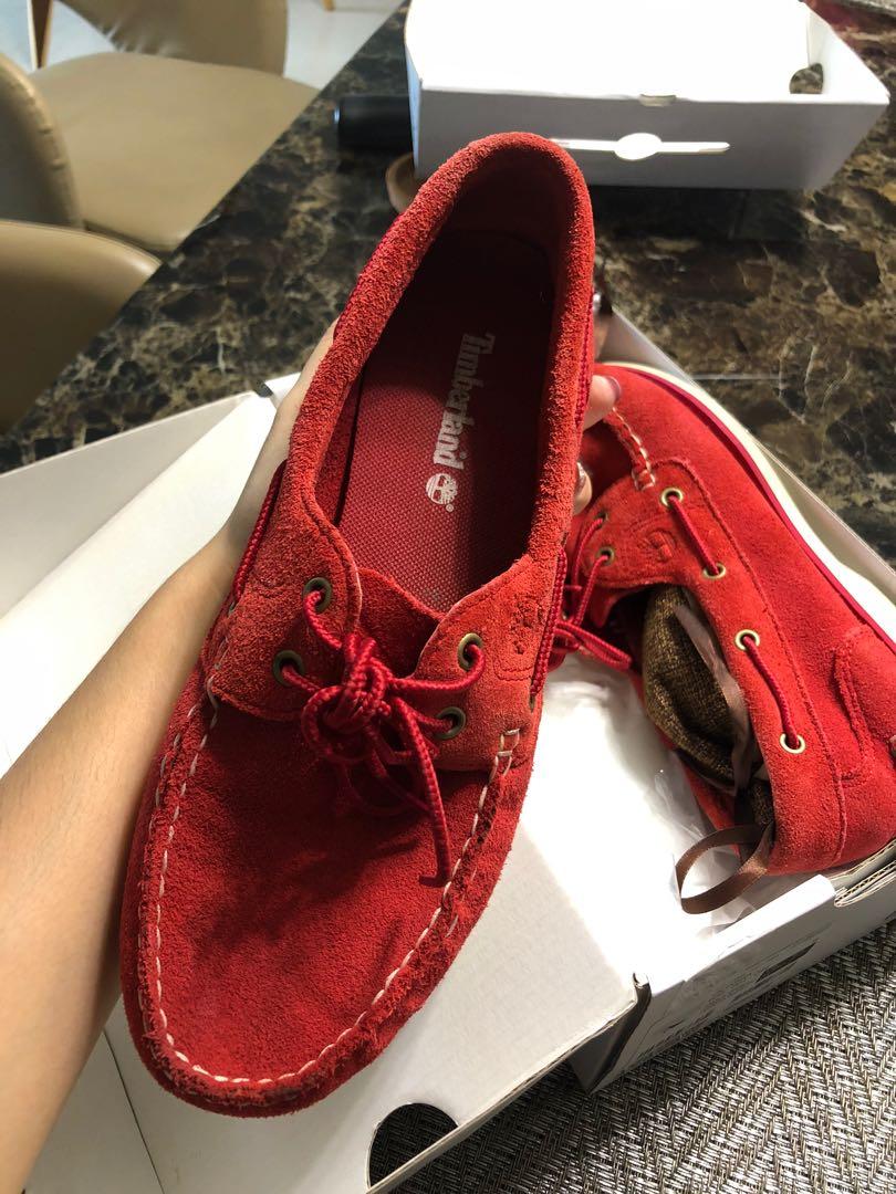 timberland red boat shoes