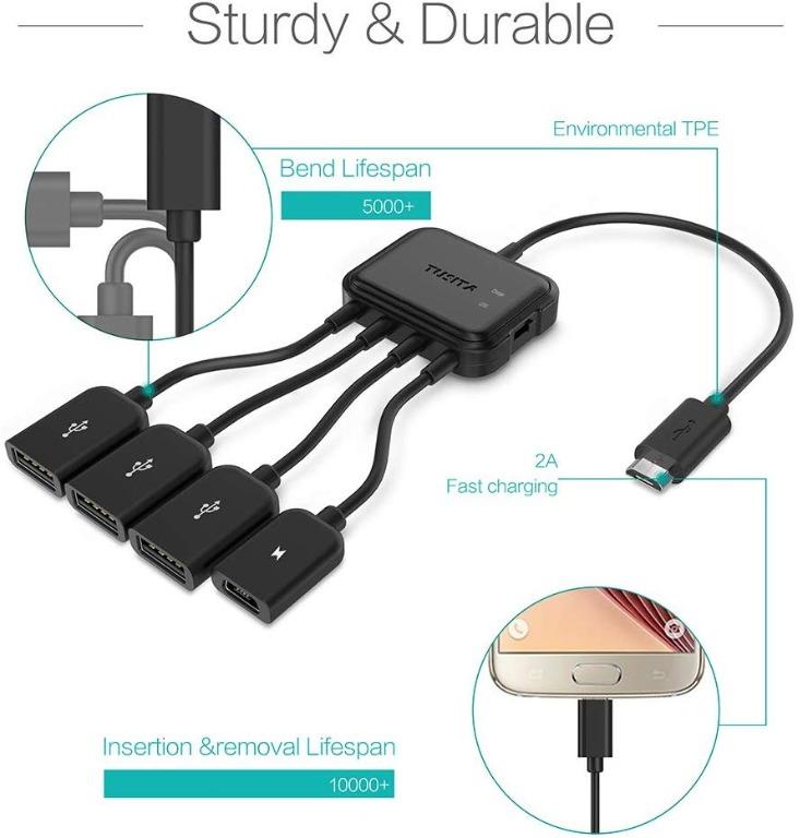 3614) Micro USB HUB Adaptor with Power, TUSITA 3Port Charging OTG Host