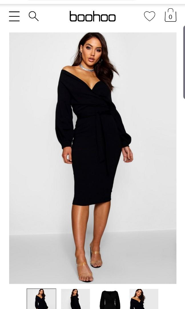 Off the shoulder wrap bodycon dress discount