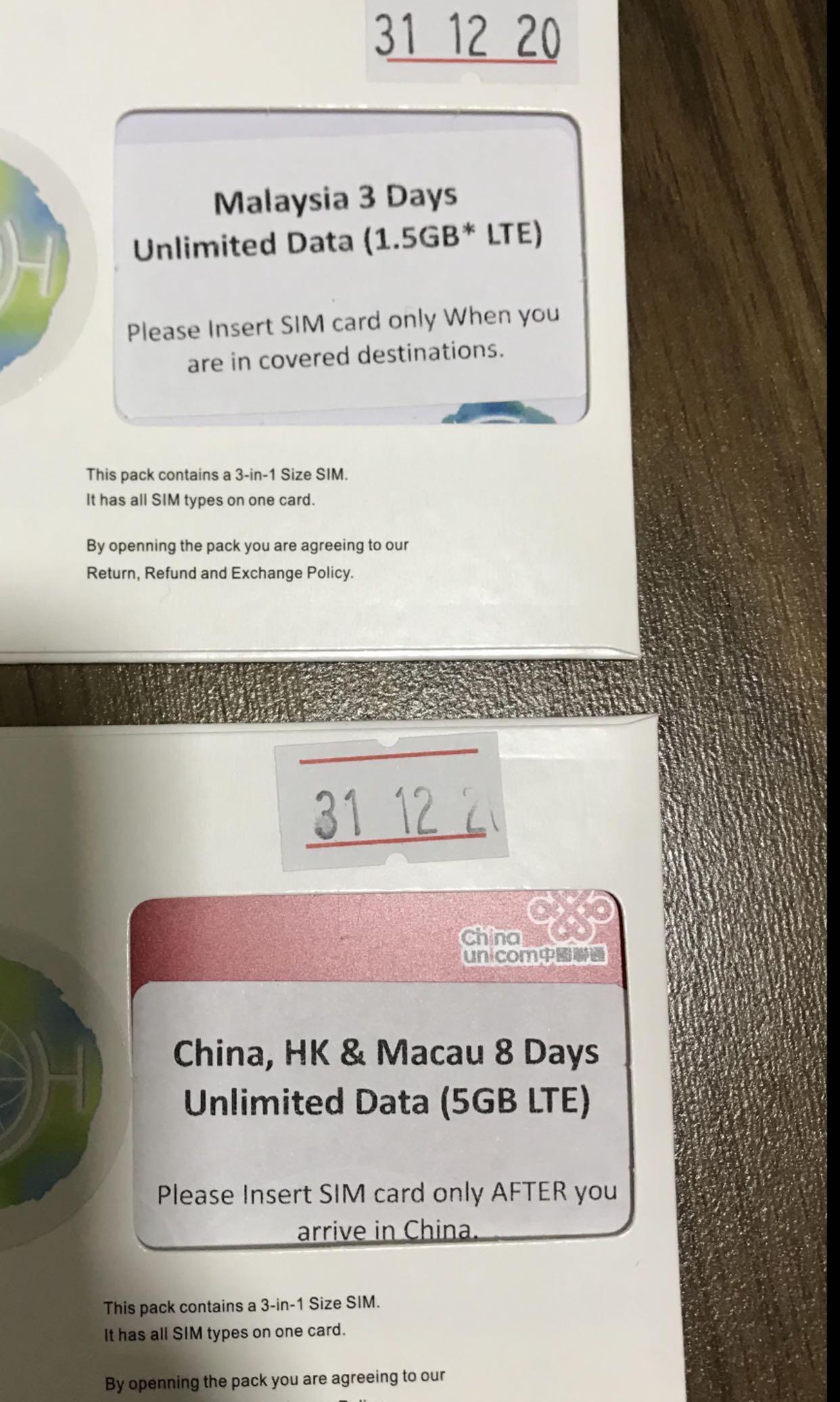 China Sim Hong Kong Sim Macau 3 In 1 Sim Card 25 Malaysia Sim 12 Everything Else On Carousell