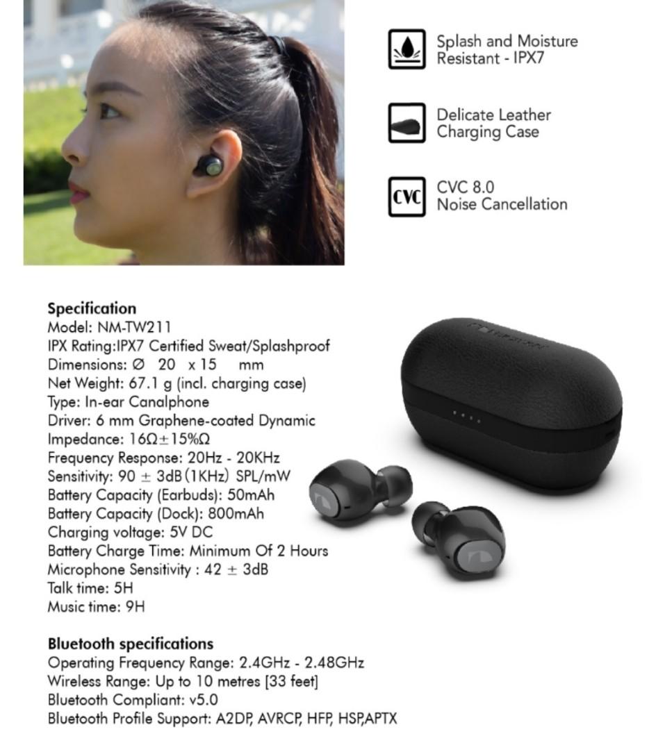 Nakamichi TW211 TWS Bluetooth 5.0 with Qualcomm APTX QCC3020 IPX7 Waterproof FREE BLUETOOTH SPEAKER