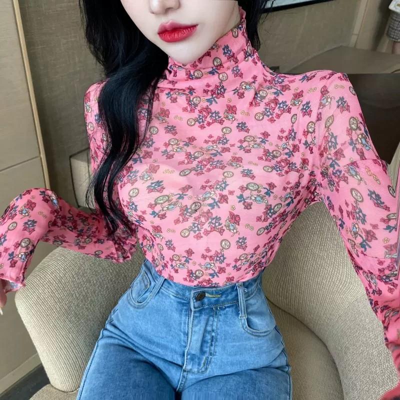 long sleeve high neck mesh top