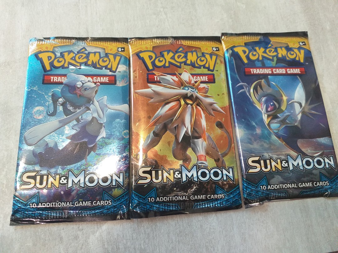 Pokemon cards sun and moon base set three packs, Hobbies & Toys, Toys & Games on Carousell