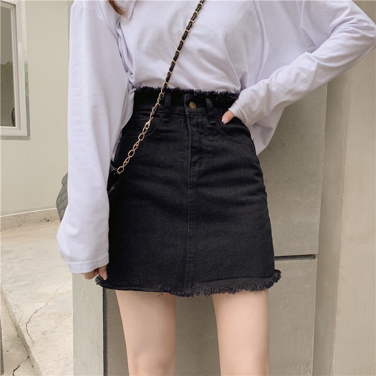 Black denim skirt outfit 2019 sale