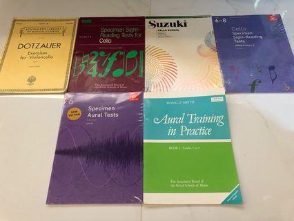 Cello music books, aural and sight readings