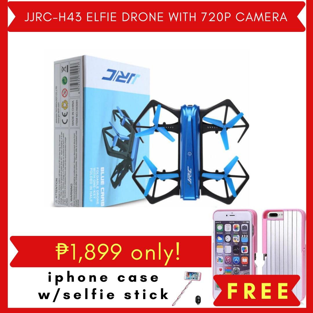 JJRC H43WH SELFIE DRONE WITH 720P CAMERA FOLDABLE DRONES BLUE for only 1 899 with FREE iPHONE CASE with SELFIE STICKS