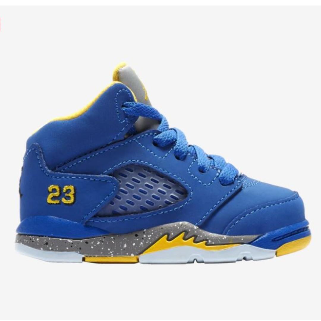 blue and yellow jordans 5
