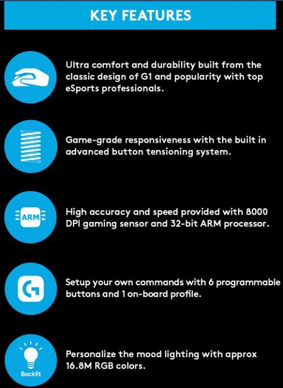 Logitech G103 Prodigy Programmable RGB Wired Gaming Mouse | $39 ...