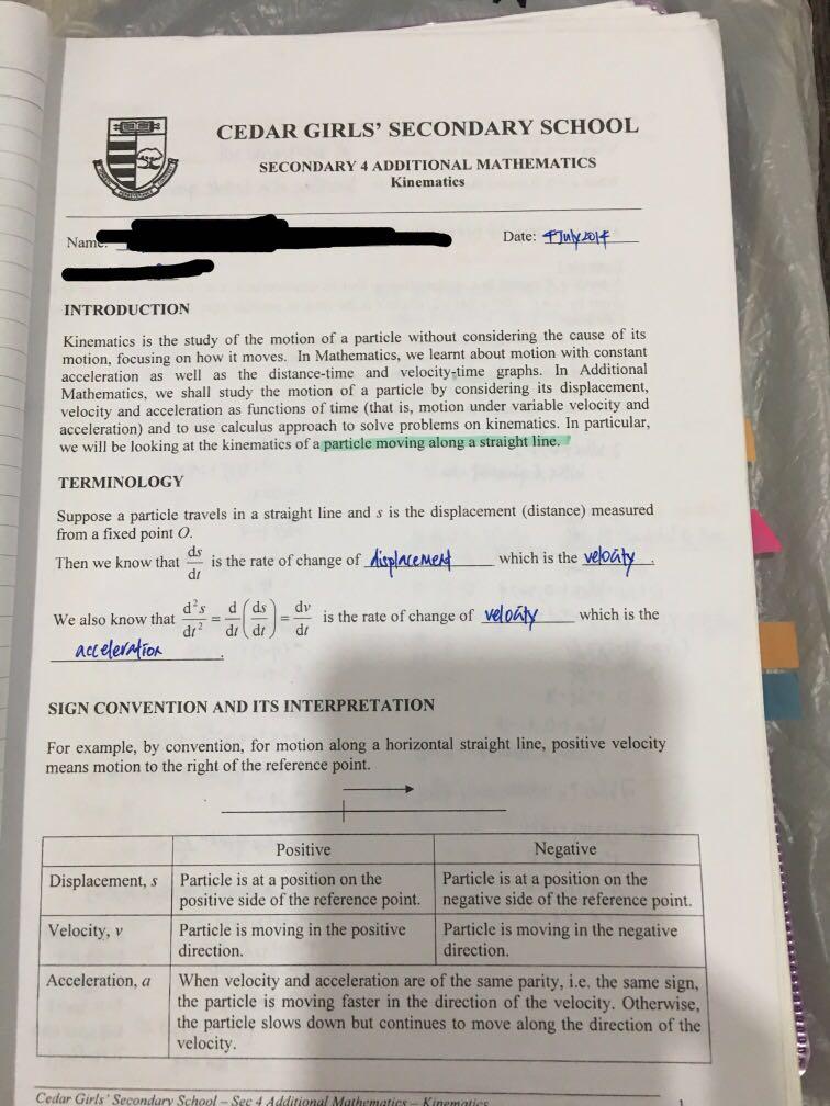 Cedar Girls O Level Additional Math Notes Practice Qns Answers Books Stationery Textbooks Tertiary On Carousell