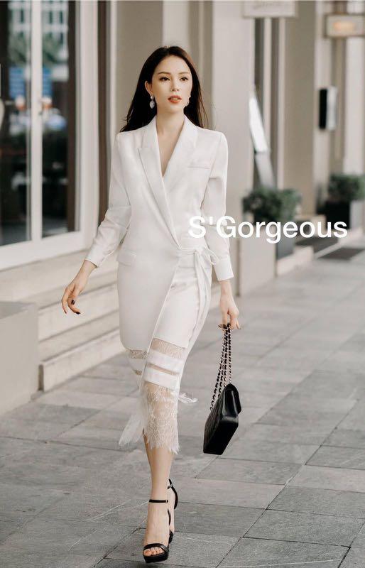 White lace blazer dress clearance