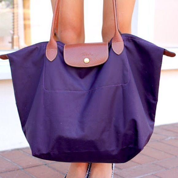 NWOT Longchamp Le Pliage Large Nylon Shoulder Tote In Bilberry