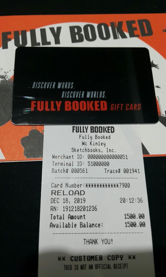 Fully Booked gift card (Category: Store Credits) located in Makati City. Submitted by rhayankathy (Listing ID 269735829, Image 3). Description: Fully booked gc 1,300 each 2,500 for two 500 discounted Updated May 1, 2023.