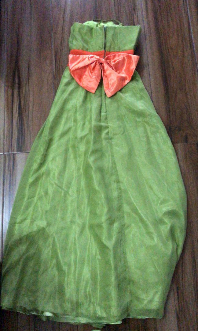 Green Gowns with orange ribbon, Women's Fashion, Dresses & Sets