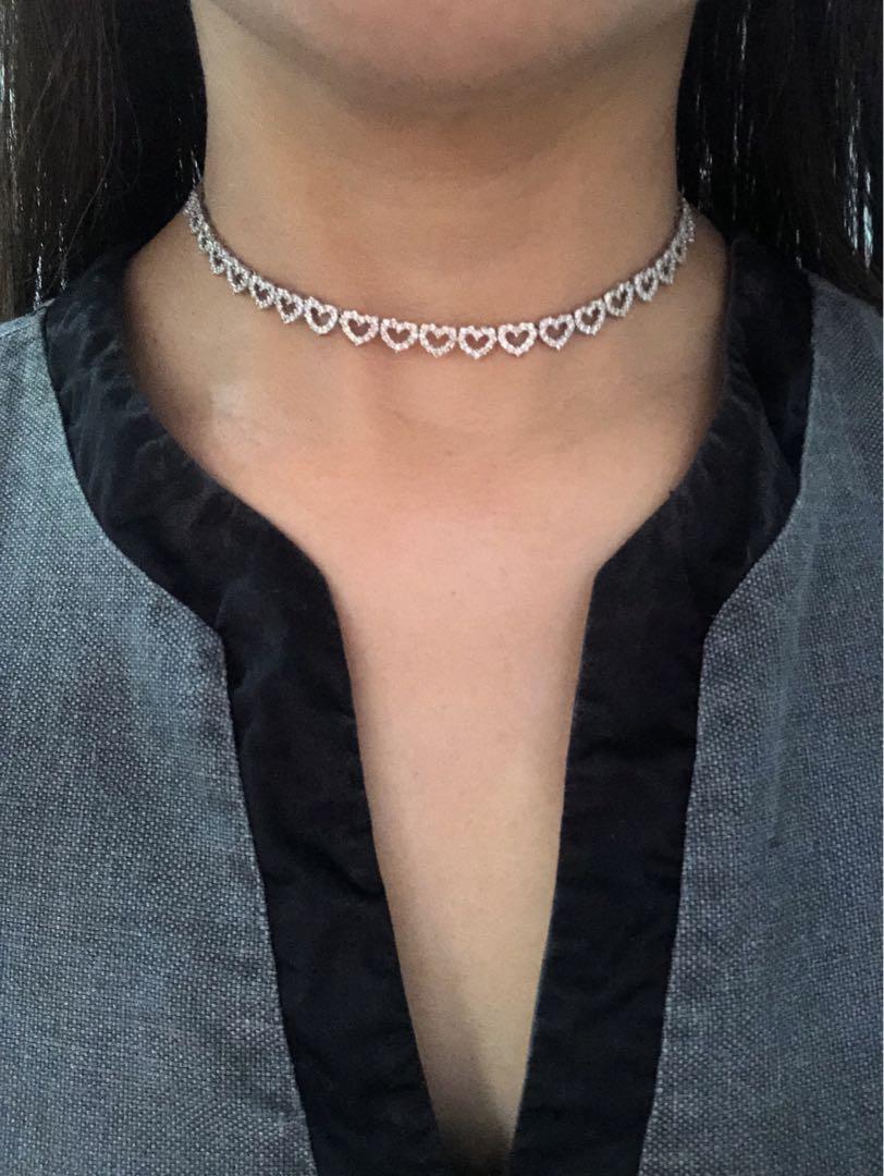Heartshaped studded choker necklace with 14K extender (Category: Necklaces) located in Paranaque City. Submitted by jdtdd (Listing ID 269697473, Image 2). Description: Studded heartshaped choker HK setting total karats is 2.5 total grams is 11.2 Chain is 14K heart chain is 18K.