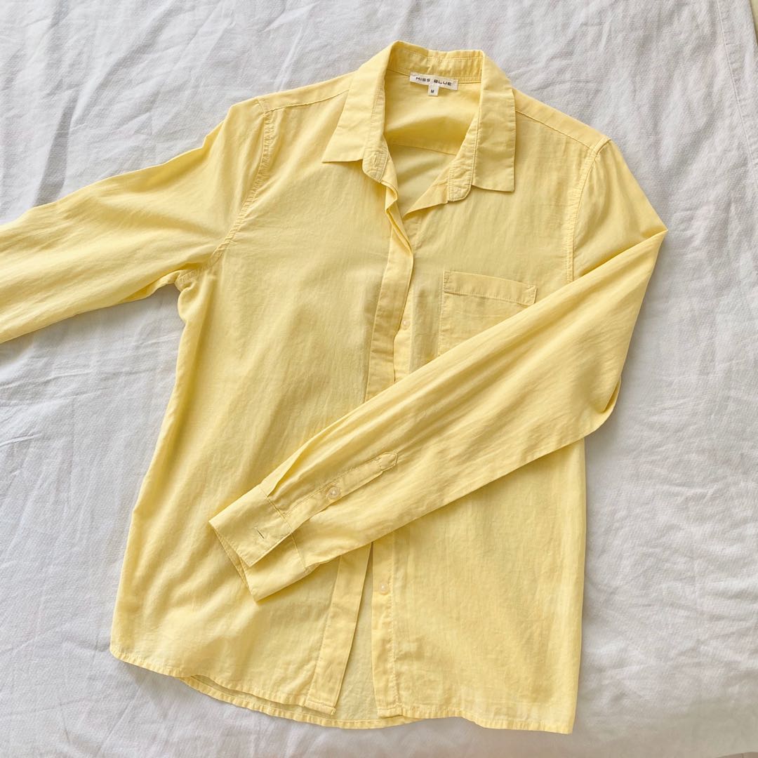 yellow long sleeve button down shirt 