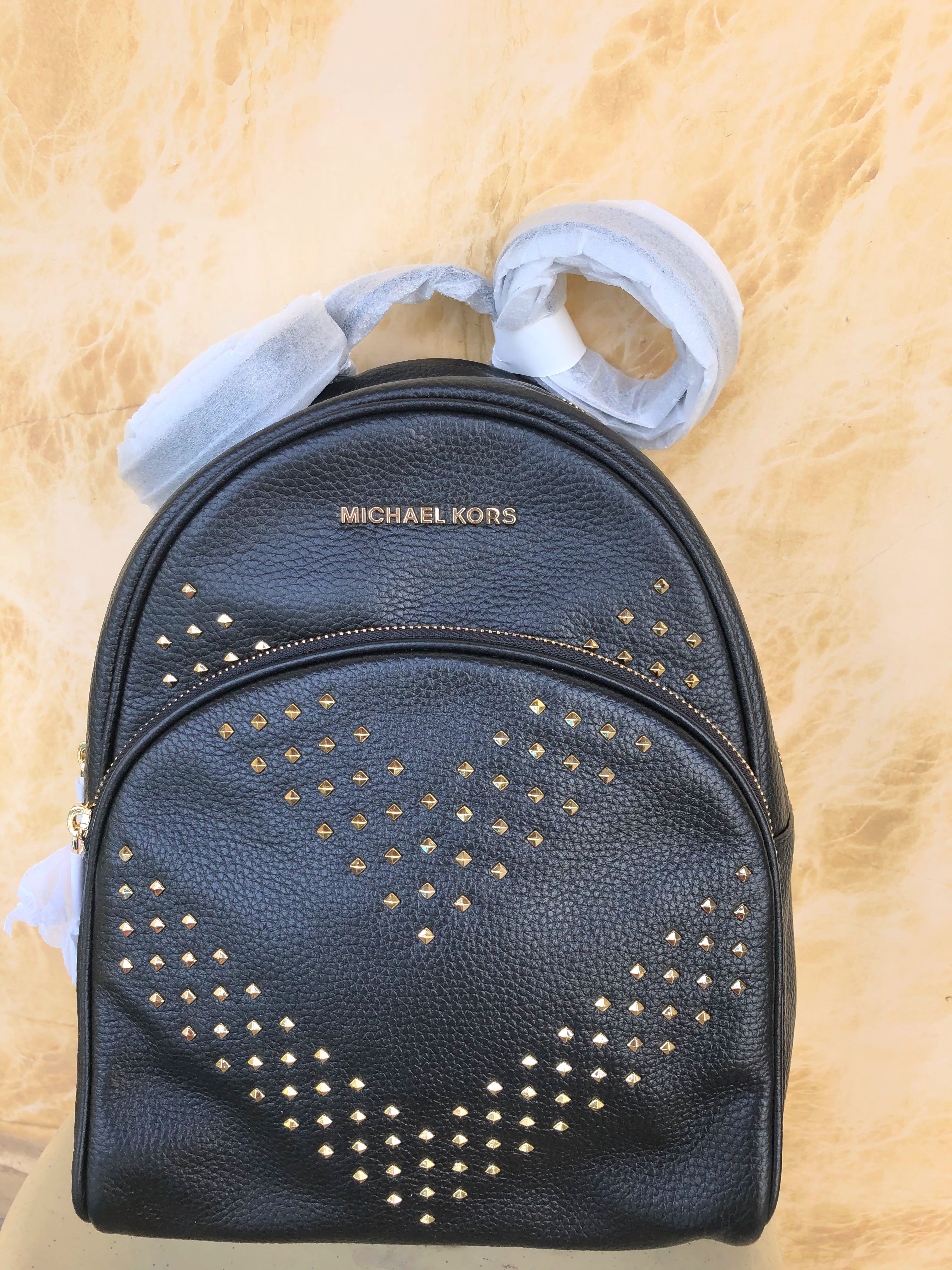 Michael Kors Abbey Medium Backpack Studded Gold Black from USA LEATHER