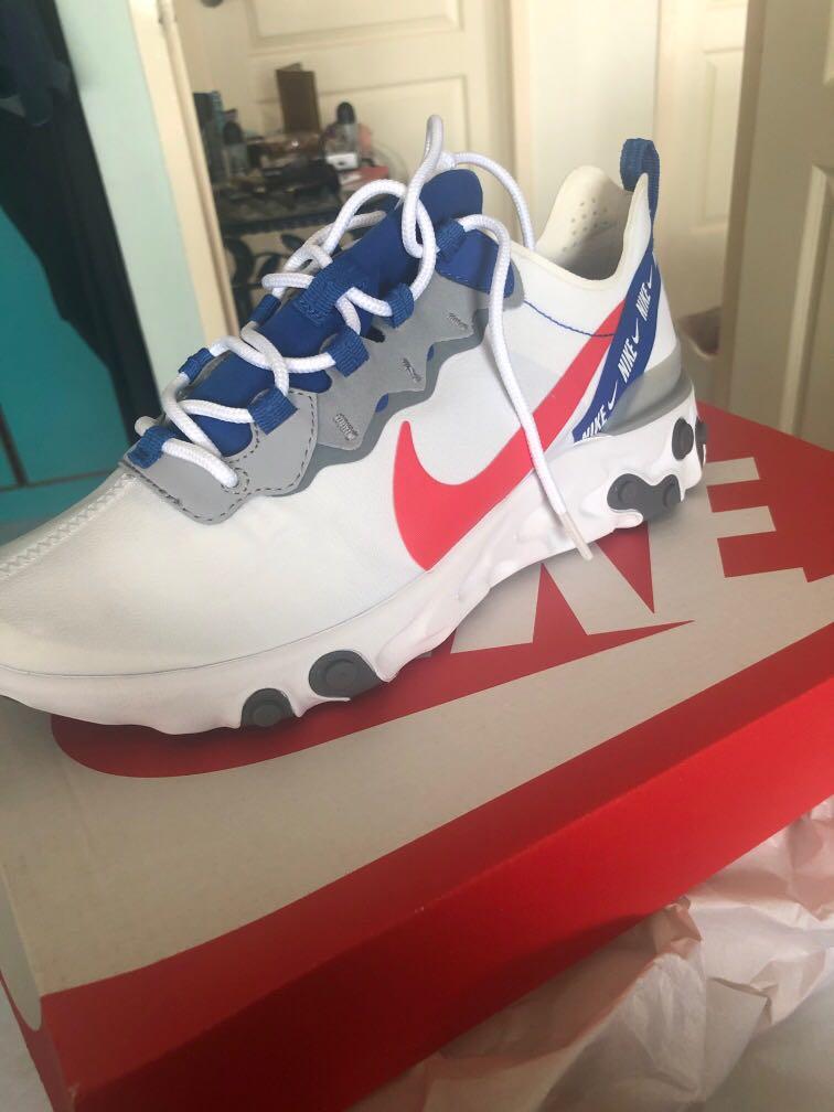 Nike React Element 55 (Category: Sneakers) located in Singapore. Submitted by ashlikesitrough (Listing ID 269624693, Image 2). Description: BNIB nike react element 55 trainers going at SGD$159. Bought at SGD$209. Never worn before Meet up/ COD ( can be anywhere).