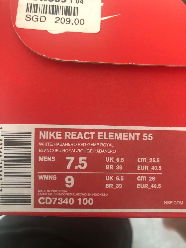 Nike React Element 55 (Category: Sneakers) located in Singapore. Submitted by ashlikesitrough (Listing ID 269624693, Image 3). Description: BNIB nike react element 55 trainers going at SGD$159. Bought at SGD$209. Never worn before Meet up/ COD ( can be anywhere).