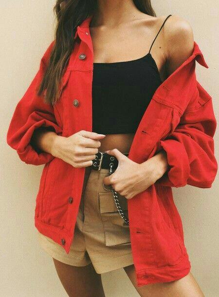 Red denim jacket size 18 on sale