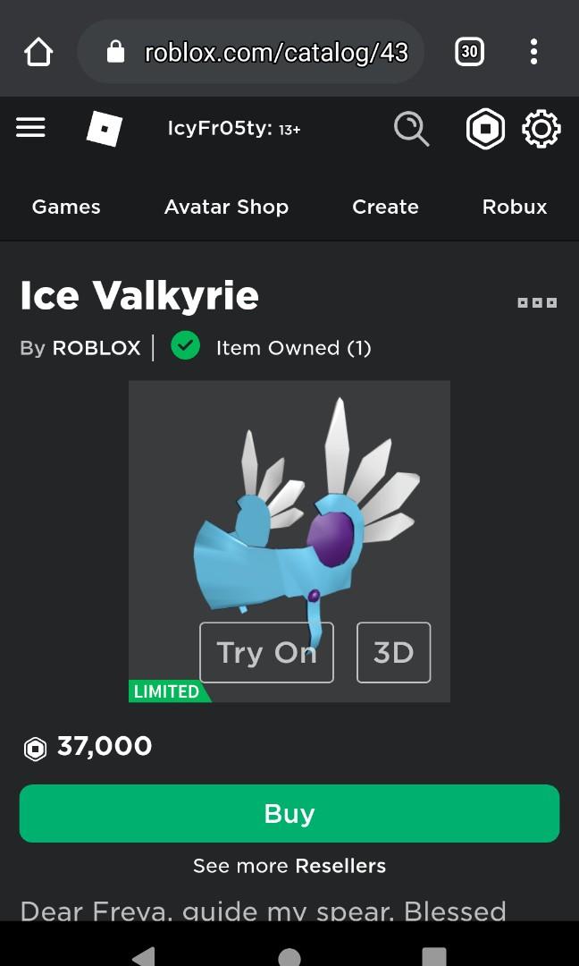 Roblox Ice Valkyrie Ptbd Toys Games Video Gaming In Game Products On Carousell