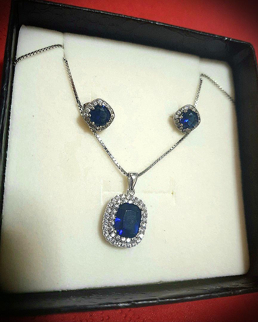 Blue Sapphire Necklace And Ear Rings Set In 925 Silver Was Given As Christmas Gift Days Ago But Not Really Into Blue Stone Women S Fashion Jewellery Necklaces On Carousell