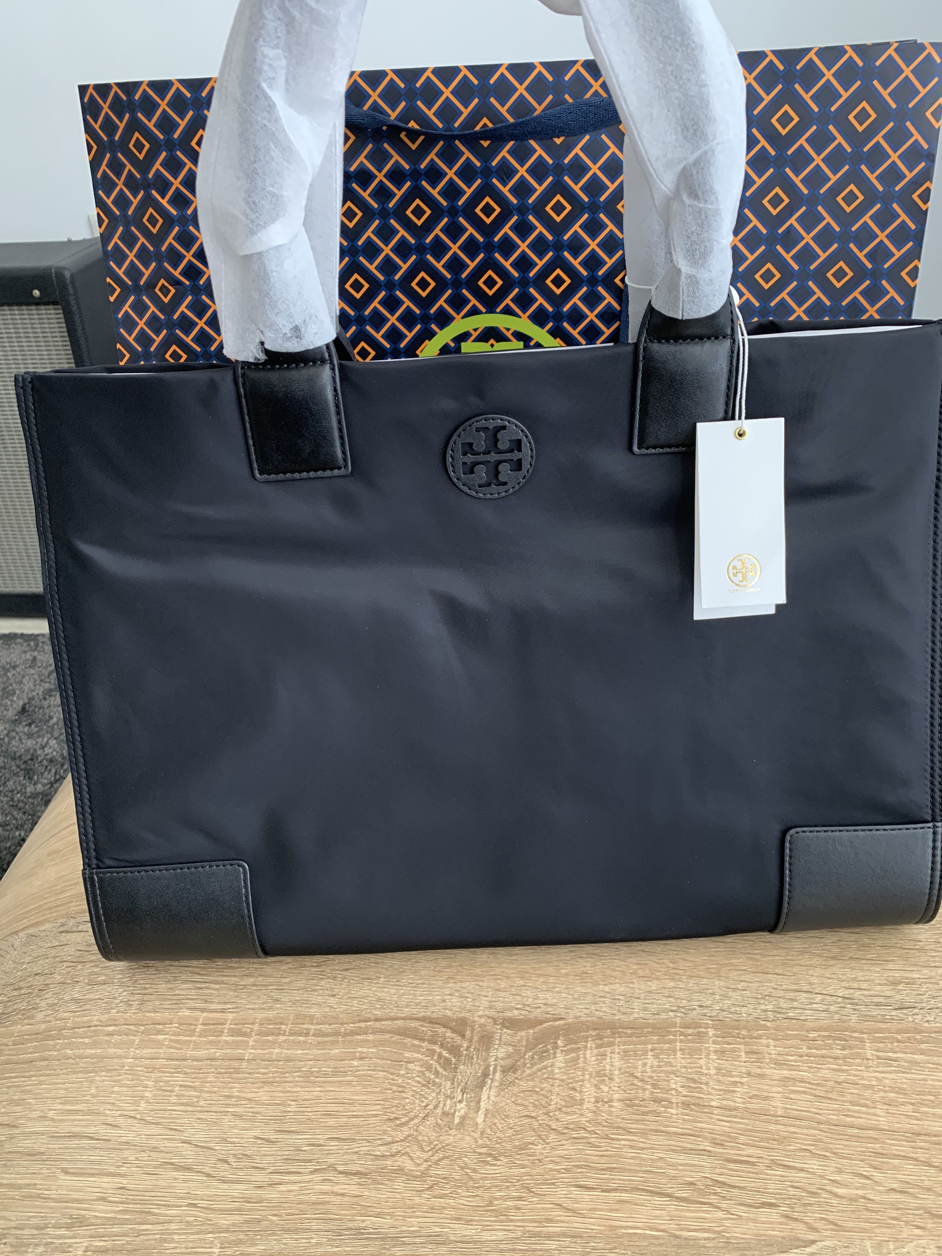 BNWT Authentic Tory Burch Ella Nylon Tote in Black, Luxury, Bags & Wallets  on Carousell