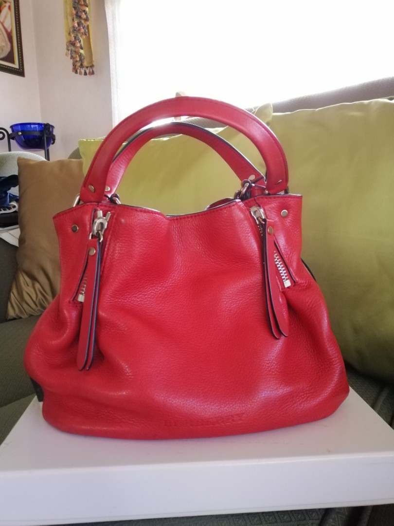 Burberry Red Leather Handbag, Luxury 