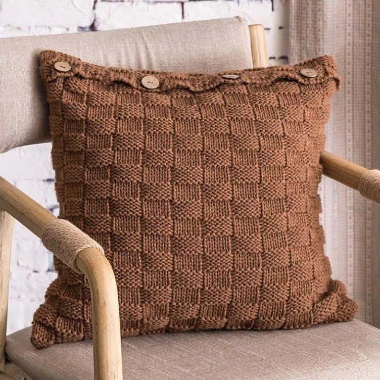 Cozy Knits Cushion Cover Rustic Button Throw Pillow Sofa, Furniture
