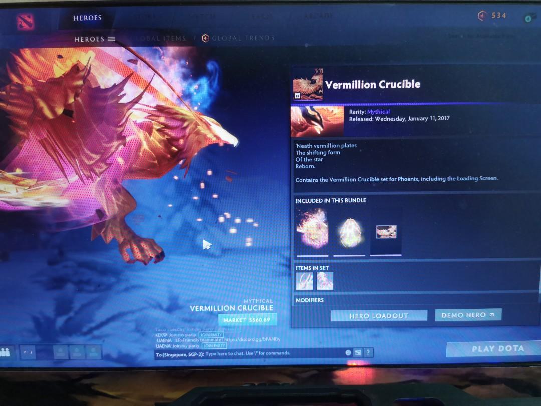 Dota 2 Phoenix Vermillion Crubicle Bundle Toys Games Video Gaming In Game Products On Carousell - how to sell robux vermillion