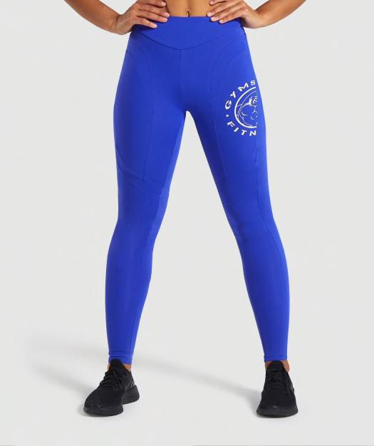 GYMSHARK Legacy Fitness S Women Sport Leggings Logo Printed High Waisted  Blue