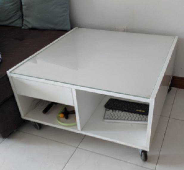 Ikea Boksel Coffee Table With Storage And Glass Top Plate Furniture Shelves Drawers On Carousell