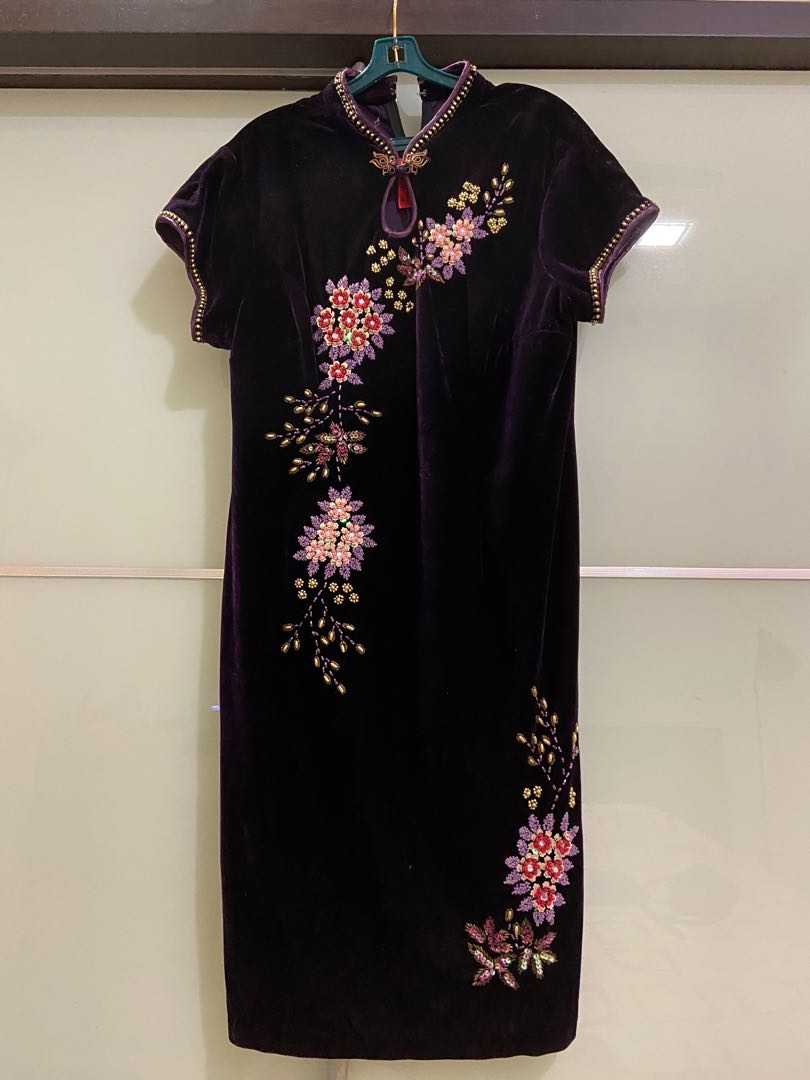 PURPLE ORIENTAL FLOWER CHEONGSAM