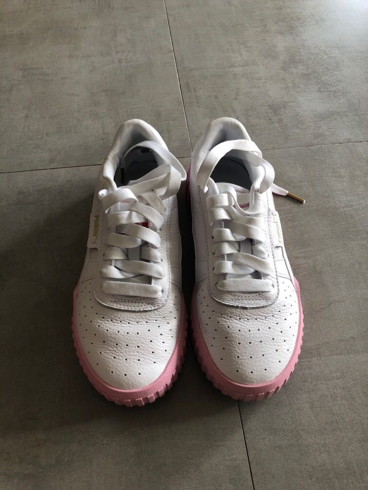 puma cali white and pink sneakers
