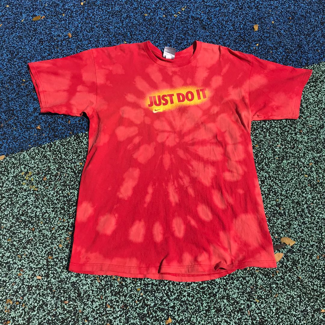 Vintage Nike Just Do It Bleach Dyed Red Tee Women S Fashion Clothes Tops On Carousell