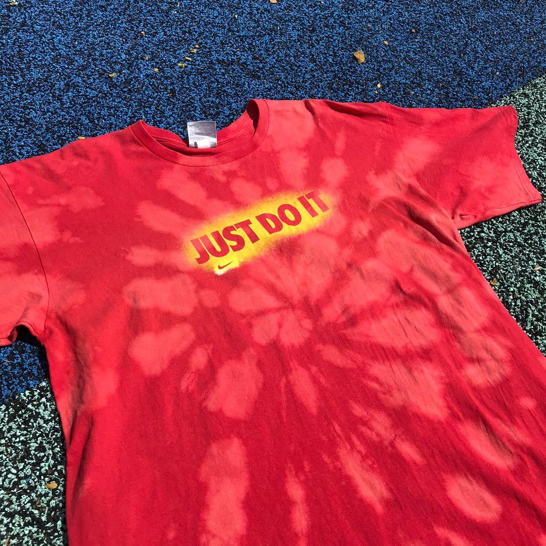 Vintage Nike Just Do It Bleach Dyed Red Tee Women S Fashion Clothes Tops On Carousell