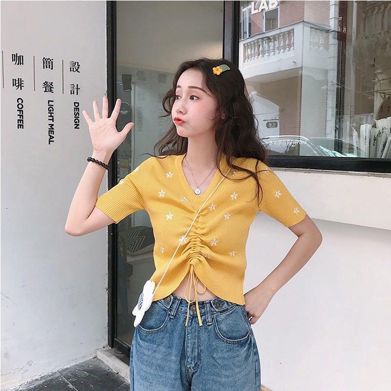 yellow flowery top