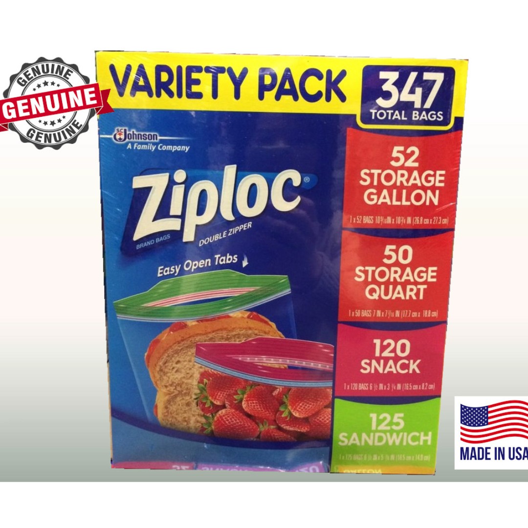 Ziploc Gallon, Quart, Sandwich, and Snack Storage Bags Variety pack