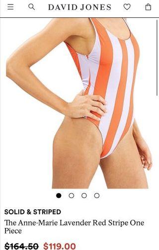BNWT SOLID & STRIPED Lavender & red striped one piece swimsuit w/ low back XS