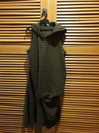 九成新 黃黑相間格紋不對稱無袖 台灣設計品牌限量款 長洋裝