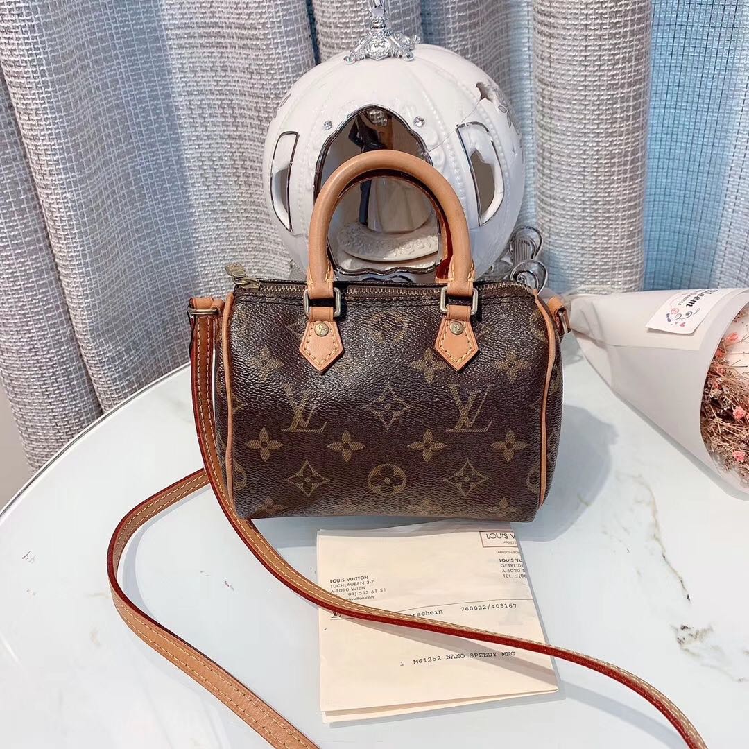 LV Nano Speedy Monogram canvas/cowhide leather trim GHW, Luxury, Bags &  Wallets on Carousell
