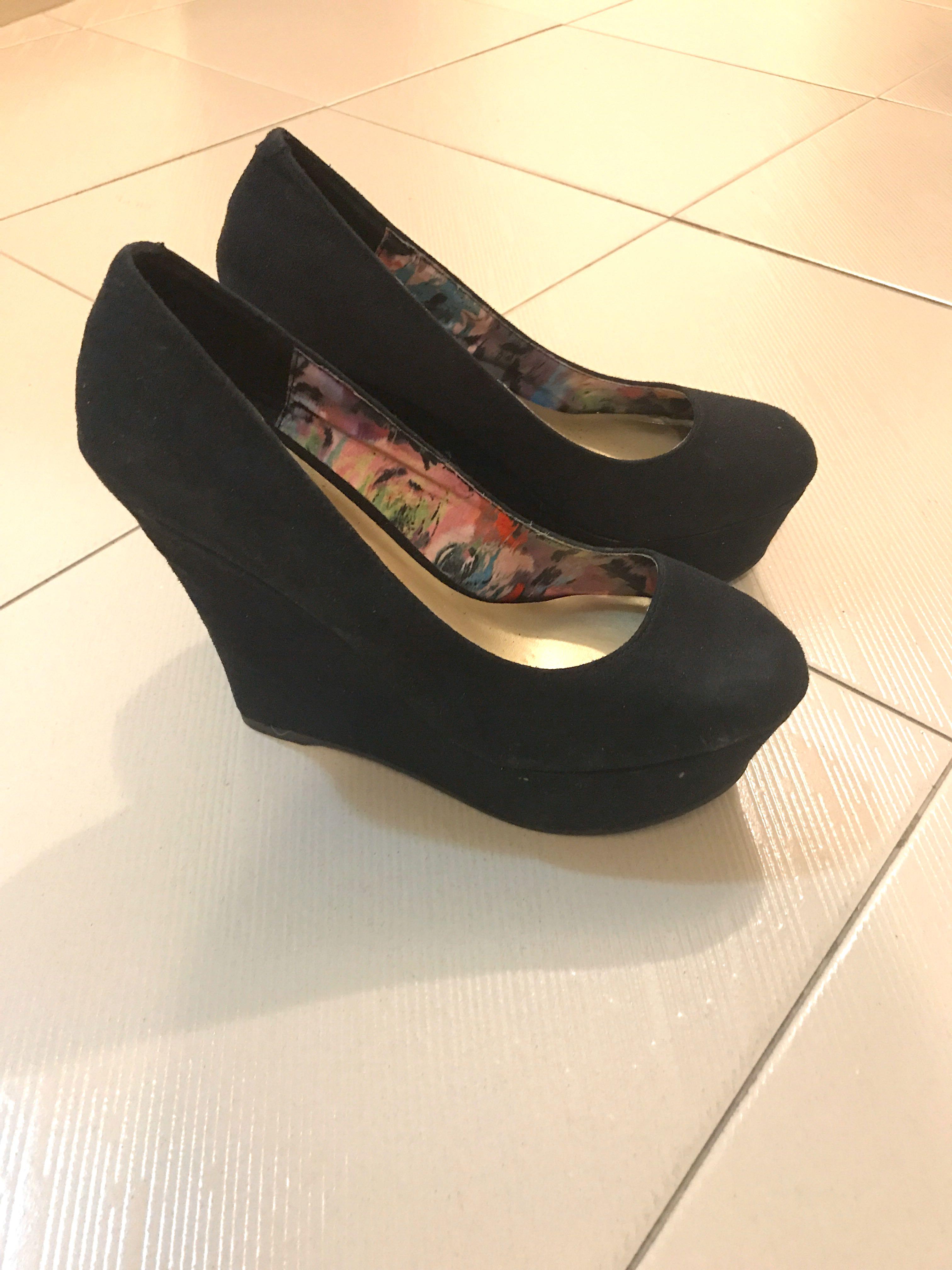 black suede wedge heel shoes