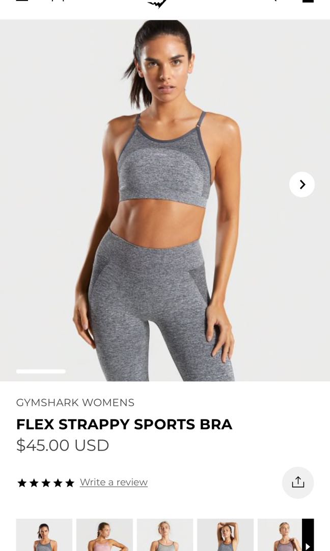 Gymshark Flex Strappy Sports Bra - Grey/Pink, Women's Fashion