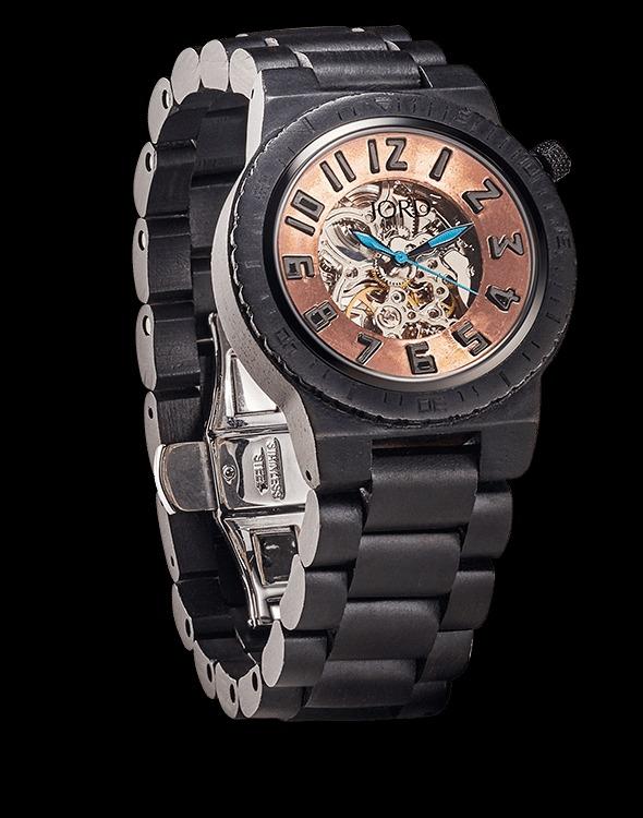 Jord Dover Ebony Copper Automatic Skeleton Watch with Exhibition Case back